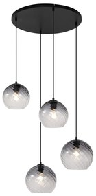 Závesné svietidlo Art Deco čierne s dymovým sklom okrúhle 4-svetlá - Bao