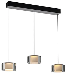 Hanglamp zwart met smoke glas incl. LED 3-lichts easylift - Rika