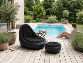 Nafukovacie kreslo s taburetom RESTIO 86x88 cm, čierne