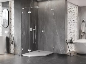 Mexen Lunar, L päťuholníkový sprchový kút naklápací doľava 80 x 90 cm, 8mm číre sklo, biely profil, 831L-080L-090P-20-00-L