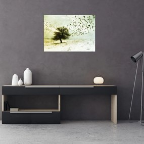 Obraz - Maľovaný kŕdeľ vtákov (70x50 cm)
