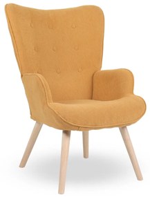 Kreslo ušiak CORDU + taburet — masív, manšestr, prírodná / medová