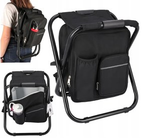 Skladacie turistické kreslo s batohom - čierne