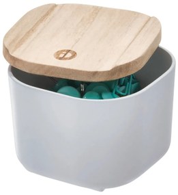 Sivý úložný box s vekom z dreva paulownia iDesign Eco, 9 x 9 cm