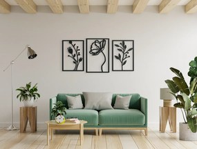 drevko 3-dielna drevená dekorácia Poľné kvety Rozmer obrazu: 31 x 65 cm, Farba dekorácie: Čierna