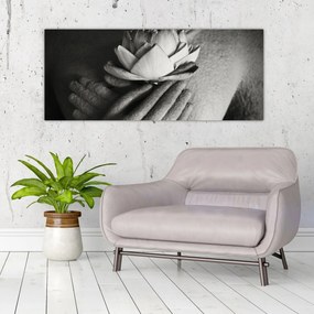 Obraz - Lotos v rukách Budhu (120x50 cm)