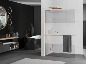 Mexen Kioto+ L, sprchová zástena Walk-In s poličkou a vešiakom 110 x 200 cm, 8mm číre sklo-námraza, medený matný profil, 800-110-123-65-35