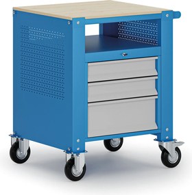 Pojazdný kontajner G9, 1 polica, 3 zásuvky, 675 x 595 x 865-1130 mm, sivá/modrá