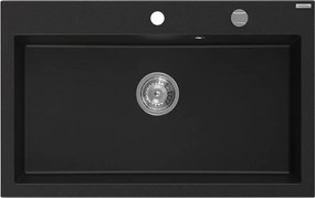 Mexen Elix žulový drez 1-komorový 800 x 500 mm, čierny, sifón chróm - 6527801005-77