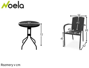 Noela Balkónový set Nina + 2x ratanová stolička Roma