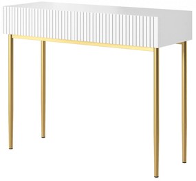 Toaletný stolík Nicole 100 cm so zásuvkami - biely mat / zlaté nohy