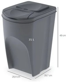 Set košov na triedený odpad, 3 x 35 l, sivá