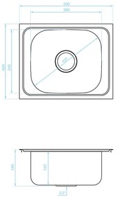 Kuchinox Orion, 1-komorový nerezový drez 500x400x180 mm + sifón, oceľová, LAV-SKO_010T