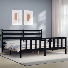 Rám postele s čelom čierny 180x200 cm masívne drevo 3192055