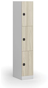 Šatníková skrinka s úložnými boxmi, 3 boxy, 1850 x 300 x 500 mm, zámok s čítačkou RFID kariet, laminované dvere, dub prírodný