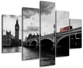 Gario Obraz s hodinami Londýnskym autobusom k veži Big Ben - 5 dielny Rozmery: 150 x 105 cm
