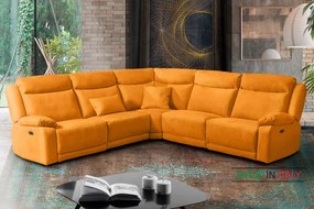 Kožená sedacia súprava CONTINENTAL rohová s funkciou relax, elektrické, oranžová (arancio 335)