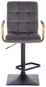 LuxuryForm DESIGN Barová stolička VERONA GOLD VELUR na čiernej hranatej základni - tmavo šedá