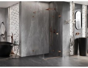 Mexen Lunar-F L, 1-krídlový sprchový kút so skladacími dverami, pravý, 90 x 90 cm, 8mm číre sklo, medený profil, 836L-090-090-65-00-P