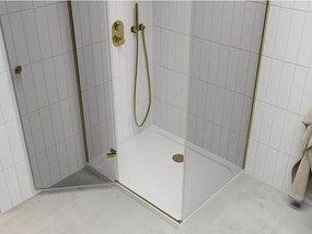 Mexen Roma, sprchovací kút 100 (dvere) x 70 (stena) cm, 6mm číre sklo, zlatý profil + slim sprchová vanička 5cm, 854-100-070-50-00-4010