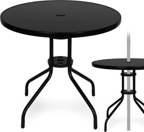 Okrúhly záhradný stolík 80 cm  s otvorom na slnečník - čierny