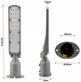 Germina LED pouličná lampa / lampáš HERMETIC 50W sivá 5000lm 5000K