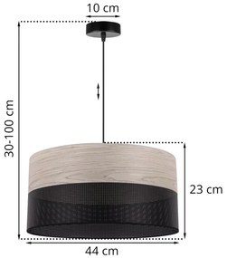 Light Home Závesné svietidlo Wood, 1x svetlobéžová dubová dýha/čierne PVCové tienidlo, (fi 44cm)