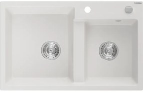 Mexen Tomas, granitový drez 800x500x190 mm, 2-komorový, biela, 6516802000-20