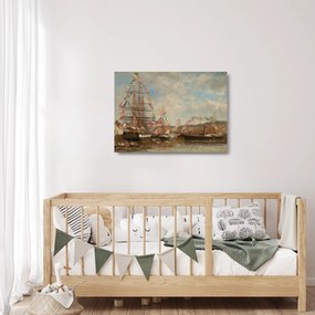 Sklenený obraz - Eugène Boudin, Festival in the Harbor of Honfleur, reprodukcia (70x50 cm)