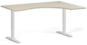 Ergonomický výškovo nastaviteľný stôl, 160x120 cm, 1 motor, L/P, biela podnož, dub prírodný