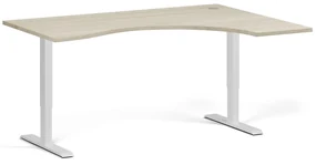 Ergonomický výškovo nastaviteľný stôl, 160x120 cm, 1 motor, L/P, biela podnož, dub prírodný