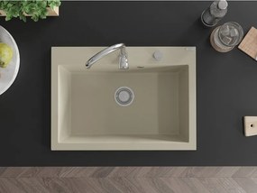 Mexen Elix granitový drez 1-komorový 700 x 500 mm, béžový, sifón chróm - 6526701005-69