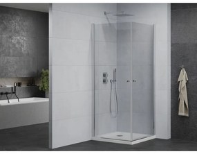 Mexen Pretoria Duo, sprchovací kút s 2-krídlovými dverami 70 (dvere) x 70 (dvere) cm, 6mm číre sklo, chrómový profil + slim sprchová vanička 5cm biela, 852-070-070-01-02-4010
