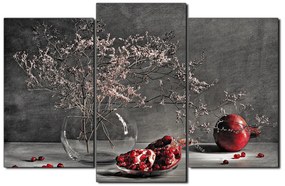 Obraz na plátne - Zátišie - vetva a granátové jablko 1274QC (135x90 cm)