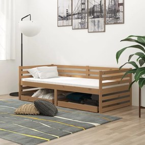 Denná posteľ so zásuvkami 90x200 cm hnedá borovicové drevo