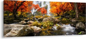 Obraz - Vodopády v oranžovom lese (120x50 cm)