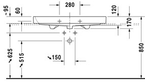 Duravit Happy D.2 - Umývadlo do nábytku s prepadom 1000x505 mm, otvor pre batériu prepichnutý, biela 2318100000