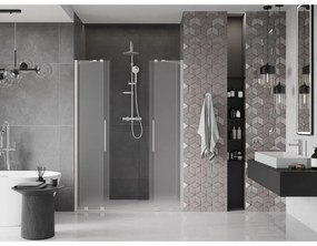 Mexen Velar Duo, posuvné sprchové dvere do otvoru 140 cm, 8mm sklo námraza, brúsená oceľ, 871-140-000-32-97