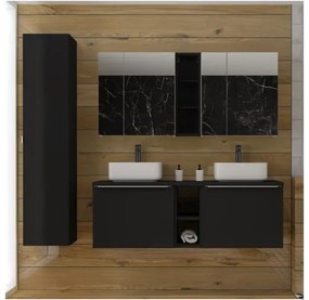 Závěsná skříňka SantaFe Lola s deskou a umyvadly 140 cm černá
