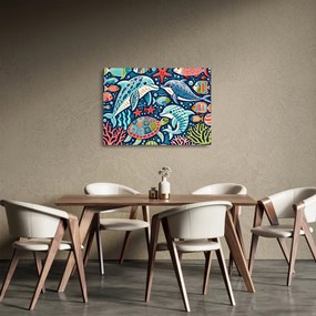 Sklenený obraz – Kreslené vodné zvieratká (70x50 cm)