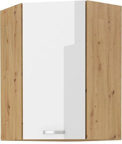 Horná rohová kuchynská skrinka Arryn 60x60 GN-90 1F (45°) (korpus: dub artisan / front: lesk biely). Akcia -6%. Vlastná spoľahlivá doprava až k Vám domov. 1134384