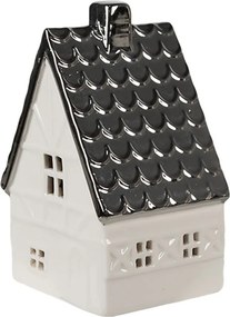 Béžová dekorácia porcelánový domček s Led svetielkami Christmas House M - 8*7*12 cm