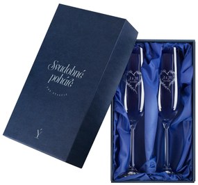 Darčeková krabička na sektové svadobné poháre modrý satén