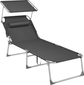 Veľké skladacie lehátko so strieškou, 71 x 200 x 38 cm, nosnosť do 150 kg, dymovo šedé