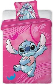 Obliečky do detskej postieľky Stitch v ružovej farbe pre dievčatá - 100% bavlna - 40x60 cm + 100x130 cm