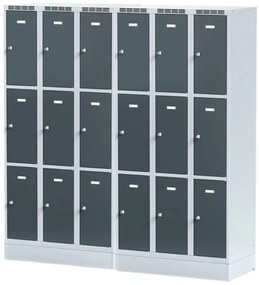 Alfa 3 Šatníková skrinka S6 na sokli s úložnými boxami, 9 boxov, 1920 x 900 x 500 mm, otočný zámok, tmavosivé dvere