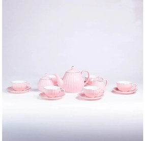 Porcelánová 15-dielna kávová súprava, ružová