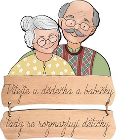 AMADEA Obrázok s textom Vitajte u dedka a babičky tu sa rozmaznávajú detičky 21 cm