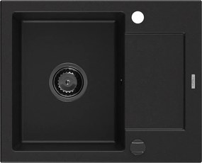 Mexen Enzo, granitový drez 576x465x174 mm, 1-komorový, čierna s čiernym sifónom, 6506571005-77-B