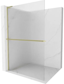 Mexen Kioto+ L, sprchová zástena Walk-In s poličkou a vešiakom 70 x 200 cm, 8mm sklo s rebrovým vzorom, zlatý matný profil, 800-070-123-55-09